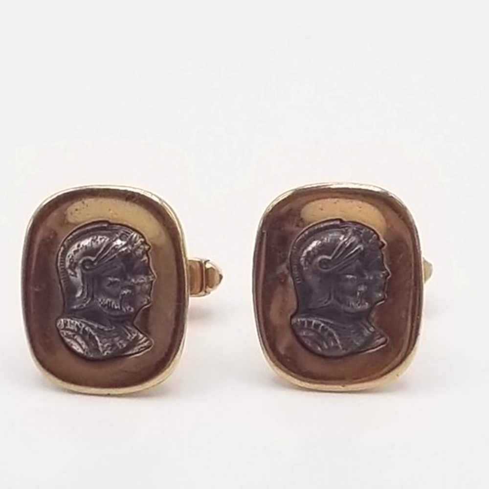 Anson Vintage Greek Spartan or Roman Soldier Gold Tone Men's Cufflinks